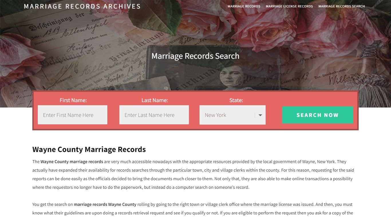 Wayne County Marriage Records | Enter Name and Search | 14 Days Free
