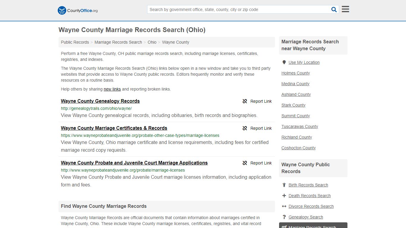 Wayne County Marriage Records Search (Ohio) - County Office